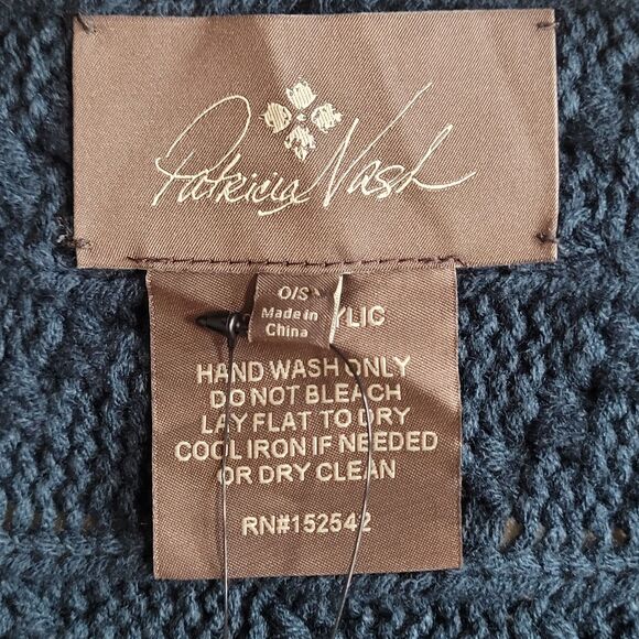 NEW Patricia Nash Oversized Fringe Scarf Blue Cable Knit Shawl 26x88 Chunky Wrap - Picture 5 of 7